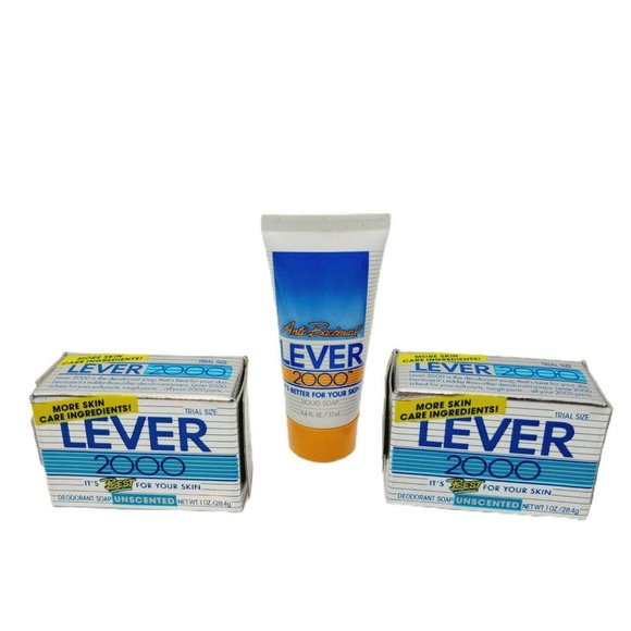 2pc Lever 2000 Unscented Deodorant Soap .1 OZ Trial Sz NOS 1994 Free Liquid Soap - Picture 1 of 6